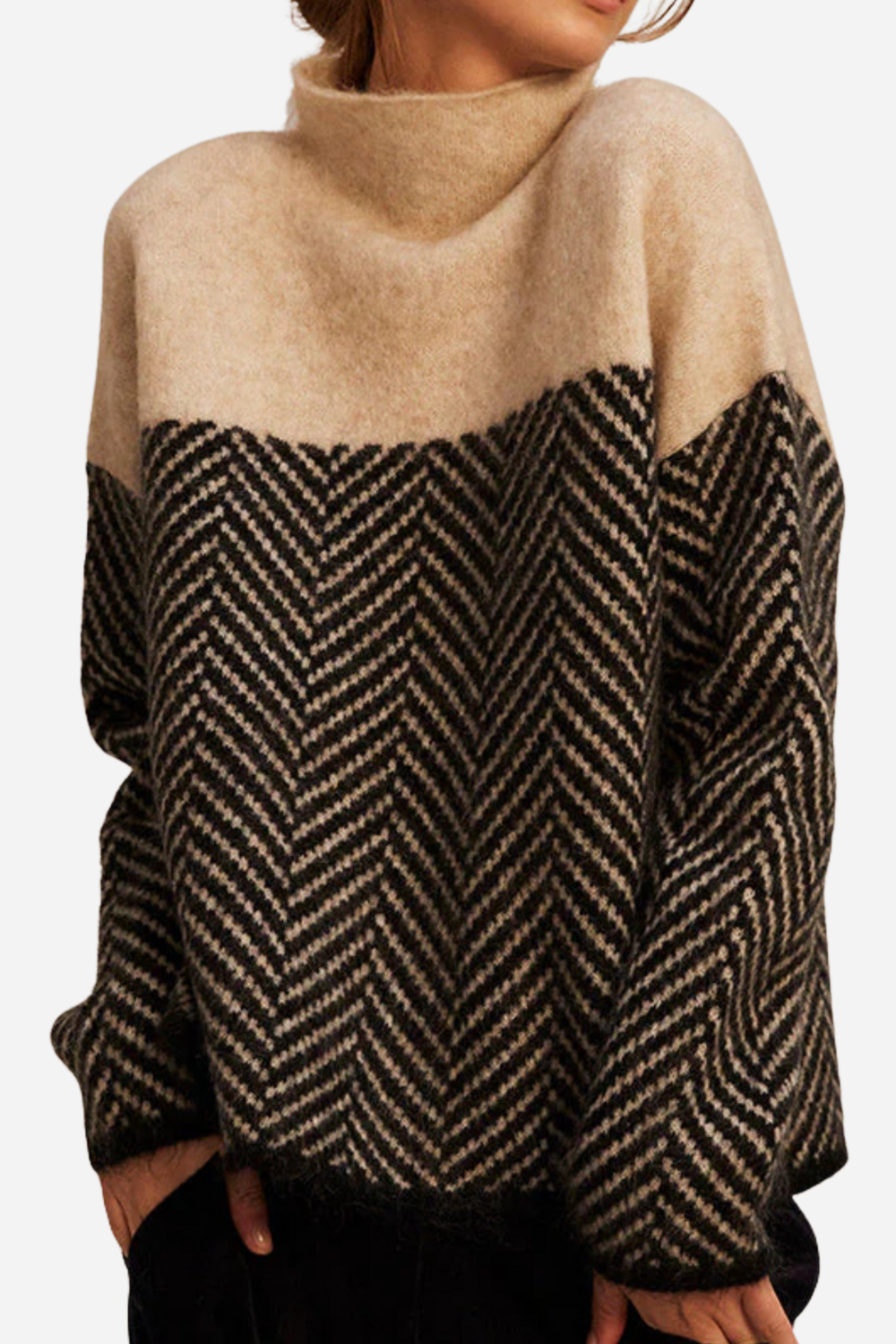 Marie | Pull femme à col roulé avec motif chevron – Pull élégant