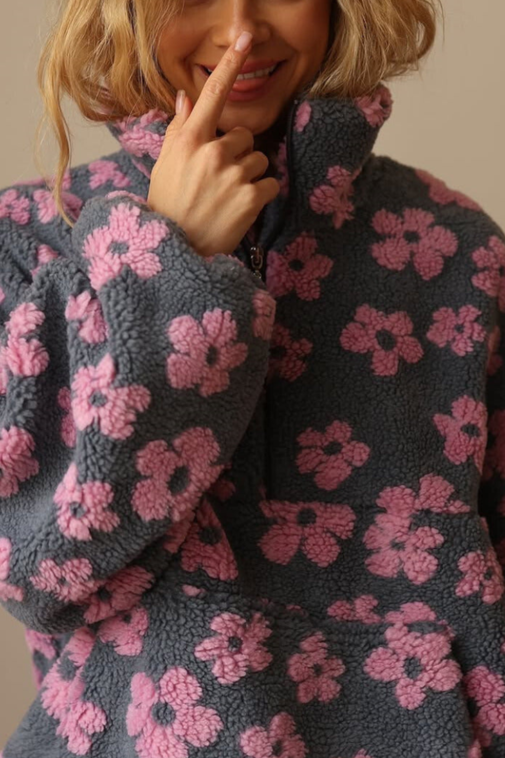 Léa | Sweat Femme Oversize en Polaire Douce avec Motifs Floraux