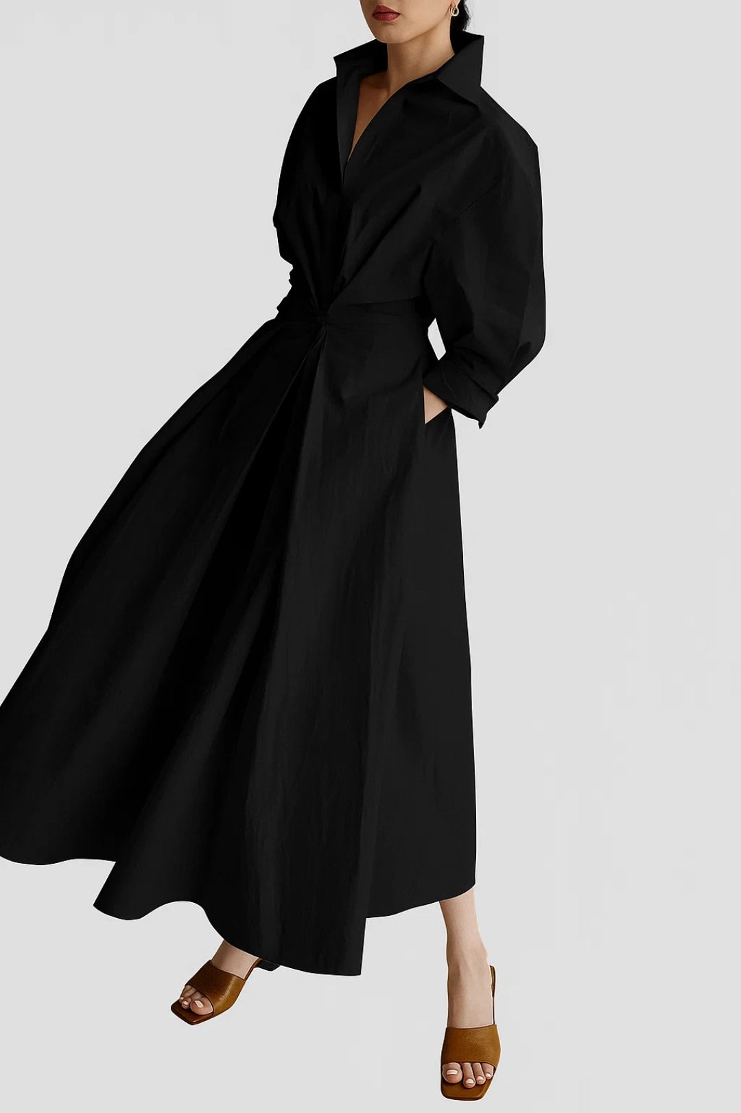 Chloé | Élégante Robe Chemise Femme Longue à Manches Trois-Quarts 2