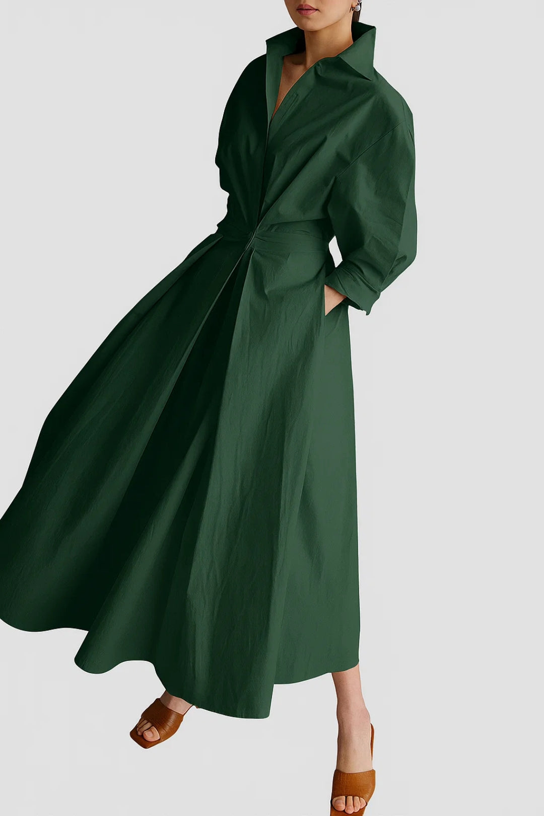 Chloé | Élégante Robe Chemise Femme Longue à Manches Trois-Quarts 3