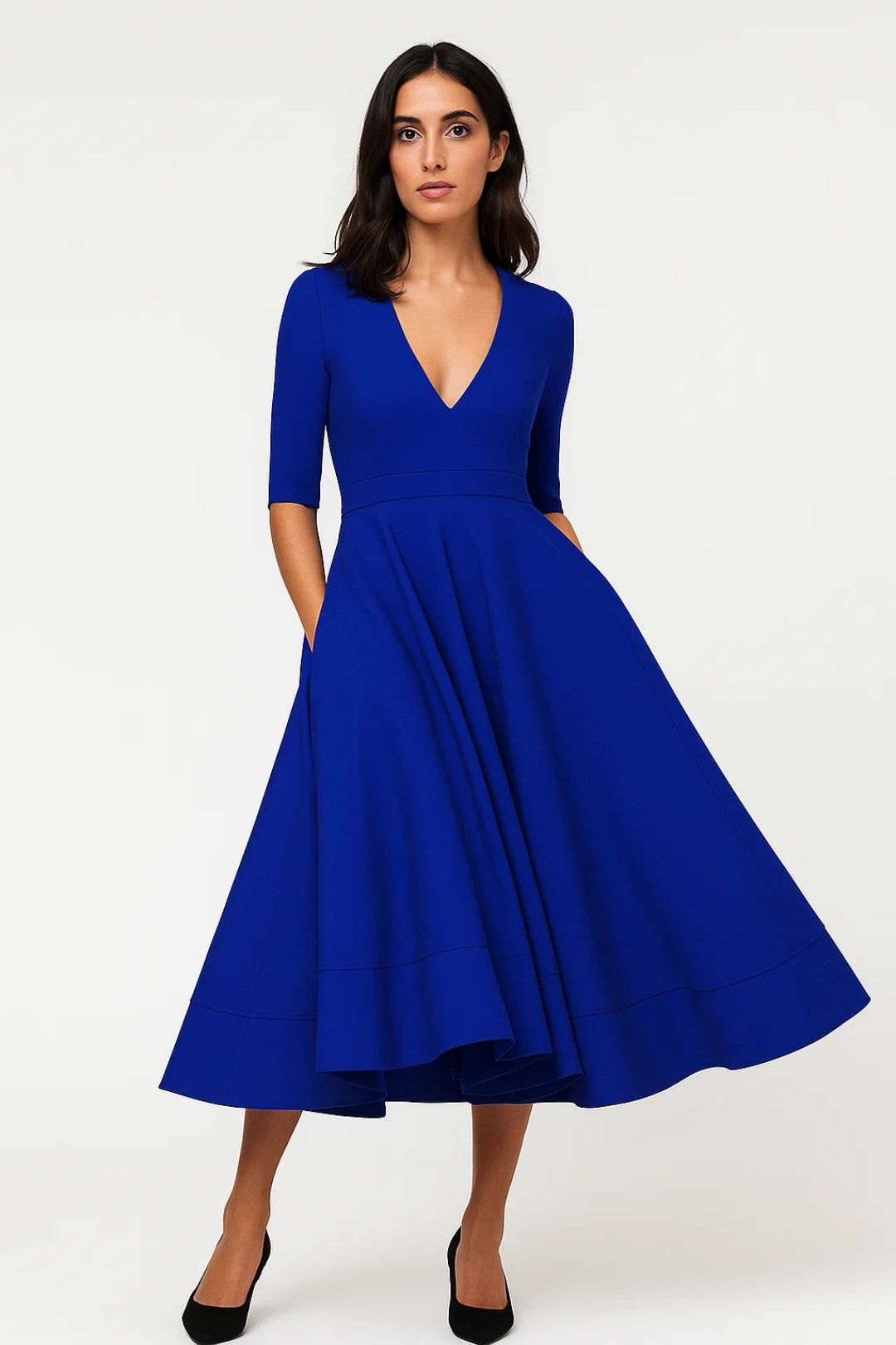 Chloé | Élégante Robe Midi à Col V avec Manches 3/4 3