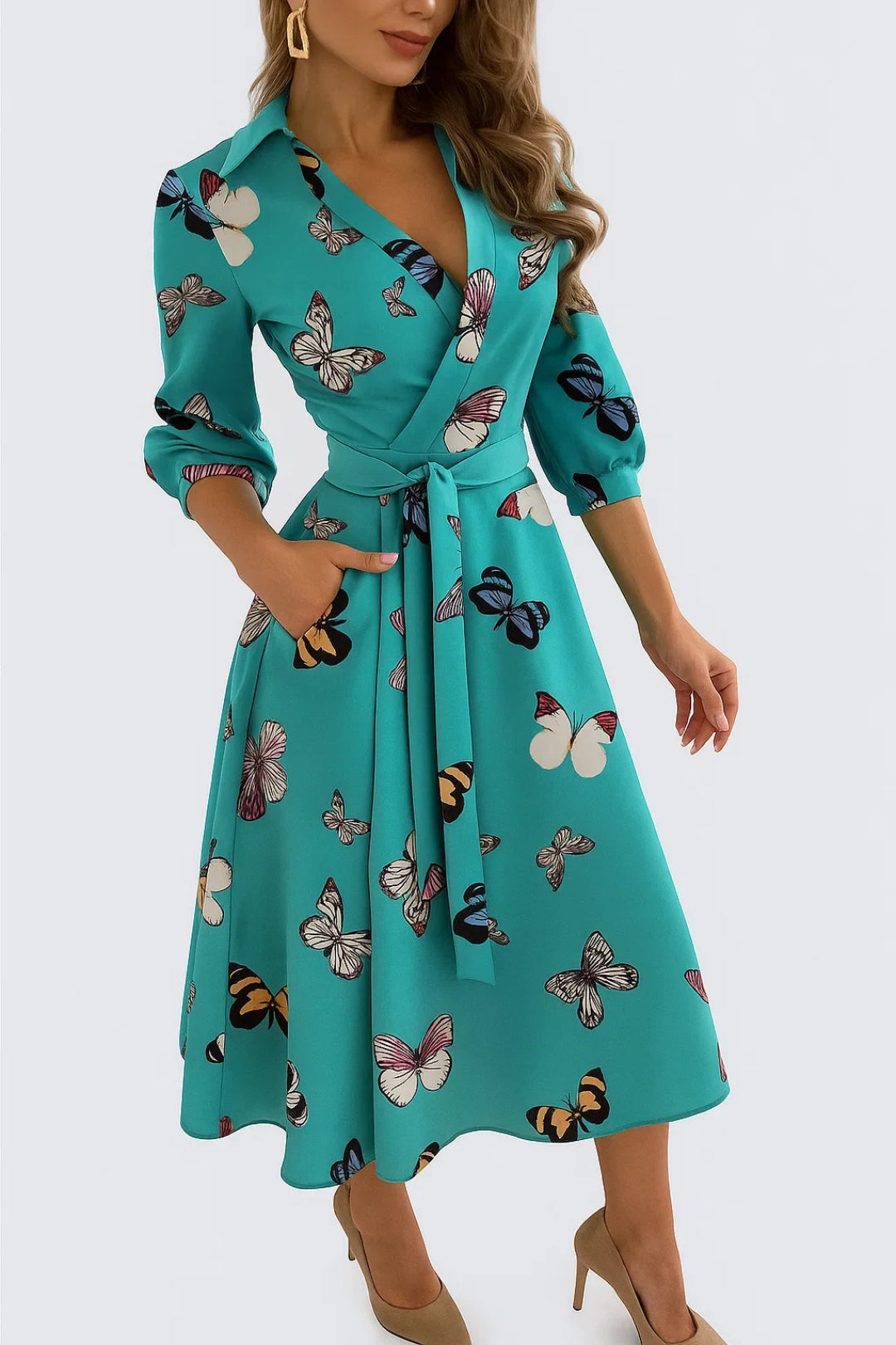Chloé | Robe Midi Chic Femme Élégante à Imprimé Unique et Taille Ceinturée 2