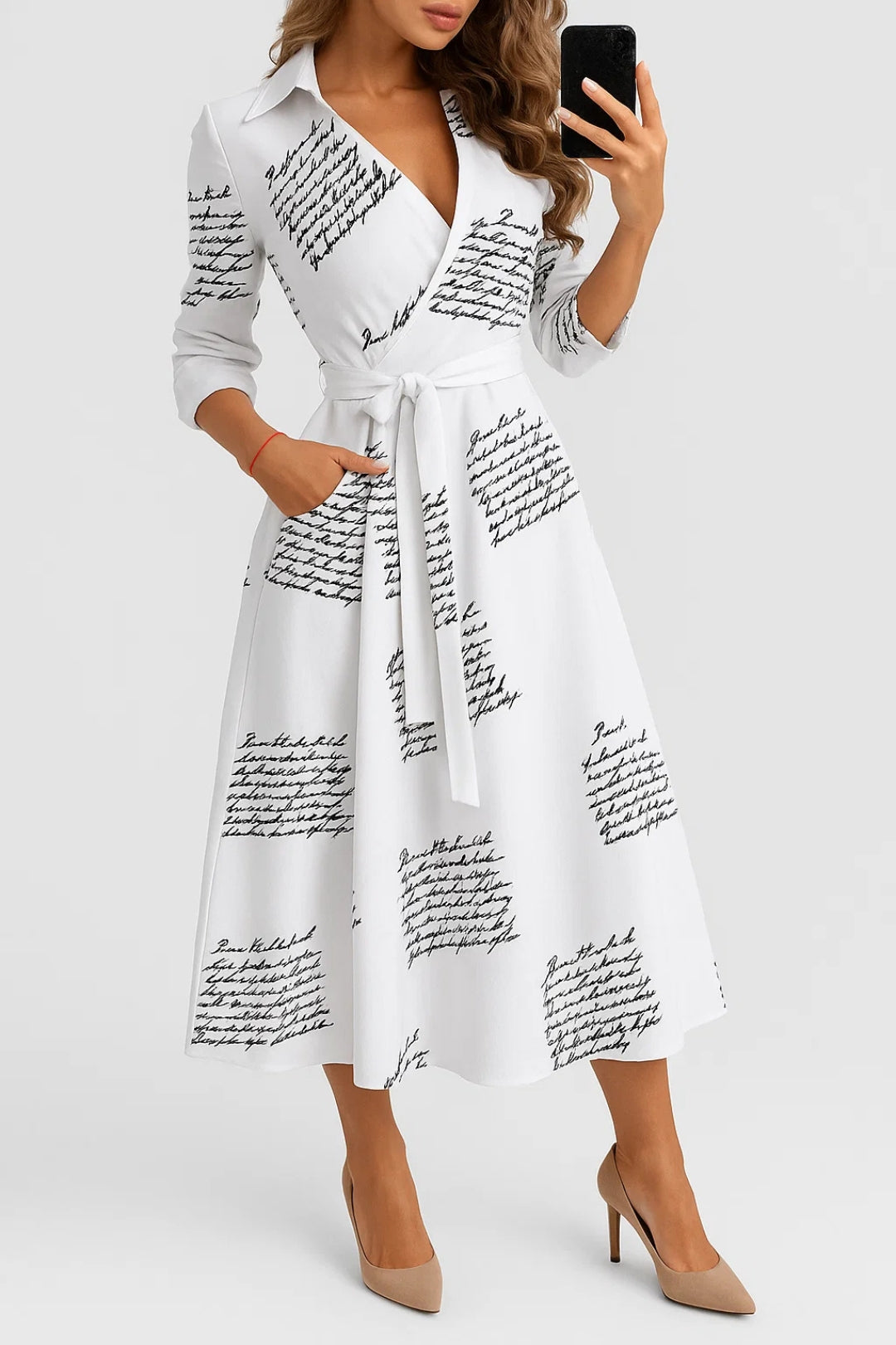 Chloé | Robe Midi Chic Femme Élégante à Imprimé Unique et Taille Ceinturée 3