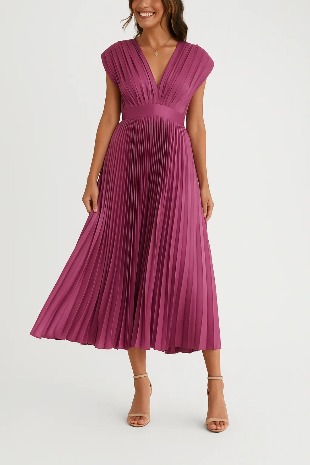 Chloé | Robe Midi Chic Femme Plissée Élégante Pour Occasions Spéciales 0