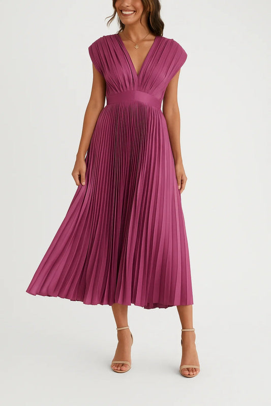 Chloé | Robe Midi Chic Femme Plissée Élégante Pour Occasions Spéciales 0