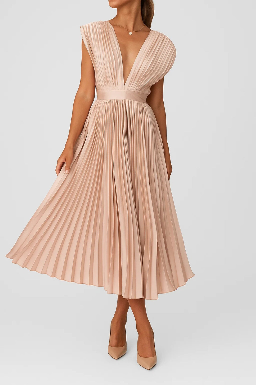Chloé | Robe Midi Chic Femme Plissée Élégante Pour Occasions Spéciales 1