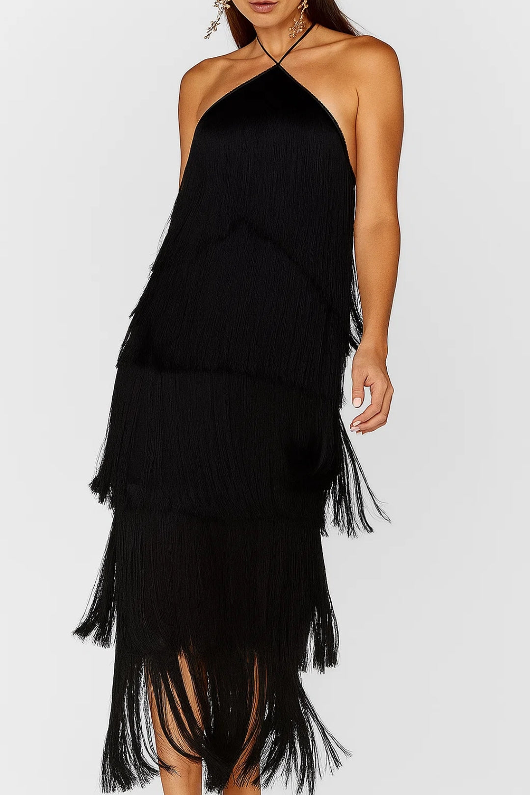 Clara | Robe Midi Femme Élégante à Franges pour Soirées Glamour 1