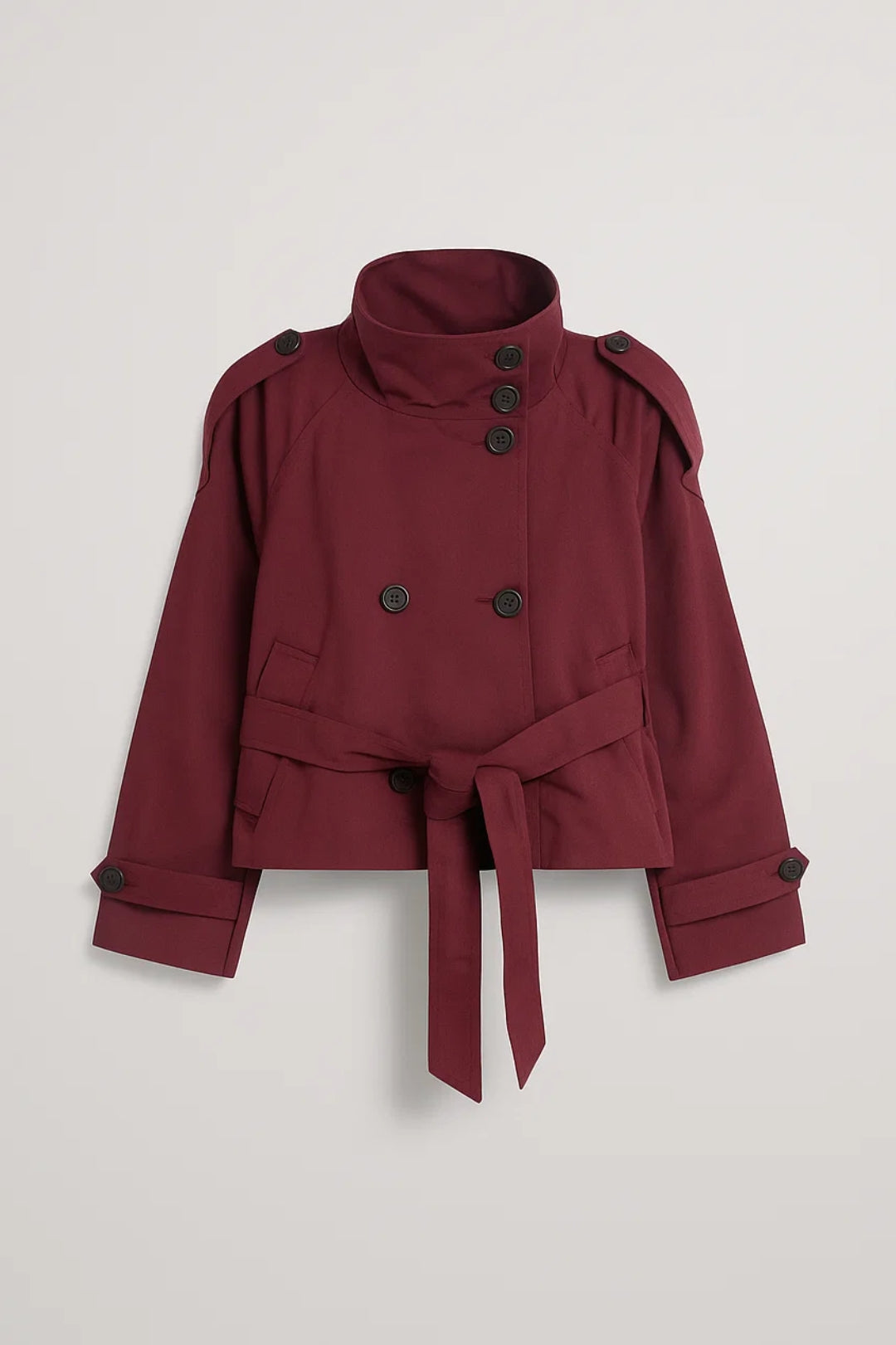 Léa | Trench Court Femme Chic à Col Montant et Ceinture Élégante 2