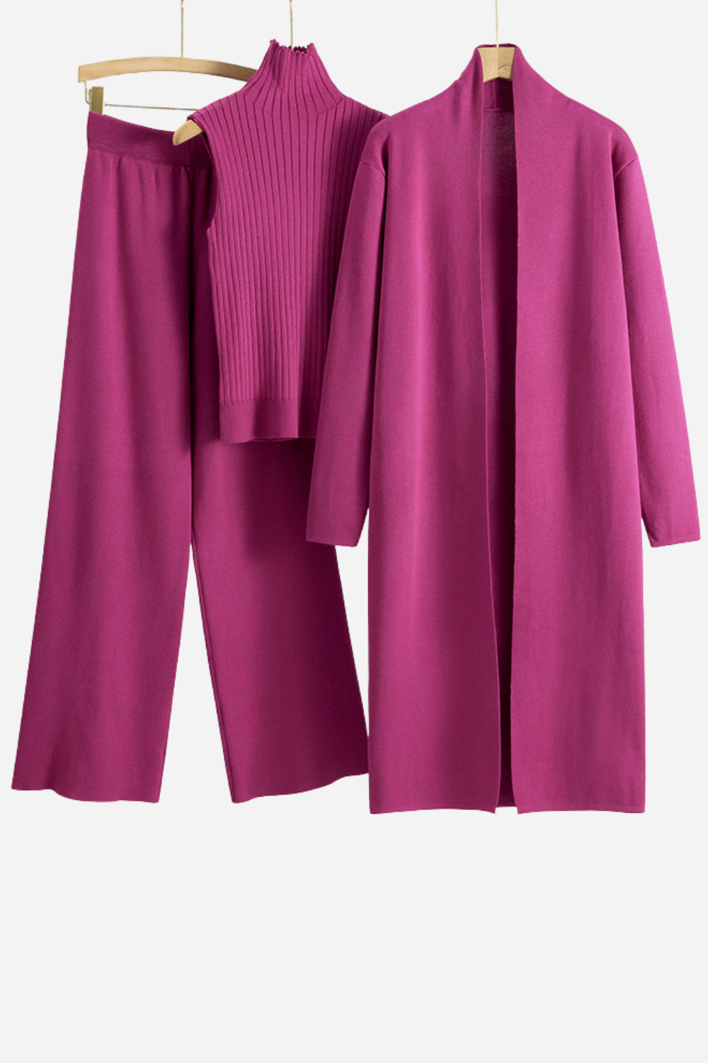Charlotte | Ensemble d’Hiver Femme 3 Pièces – Cardigan Long, Col Roulé et Pantalon Confortable