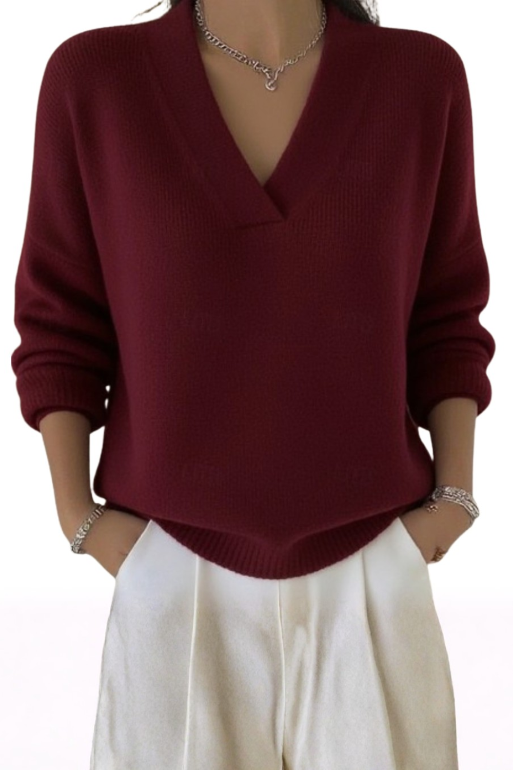 Léa | Pull Femme Élégant à Col V – Style Confortable et Idéal pour le Quotidien