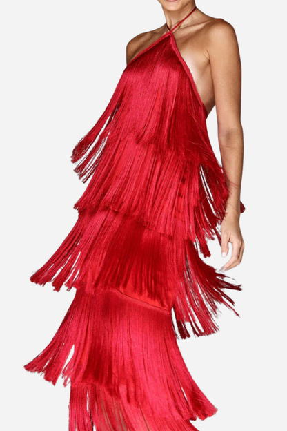 Cléo | Robe Midi Femme Élégante à Franges pour Soirées Glamour