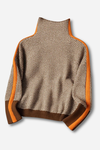 Émilie | Pull Femme Élégant à Col Roulé avec Rayures Contrastées Modernes