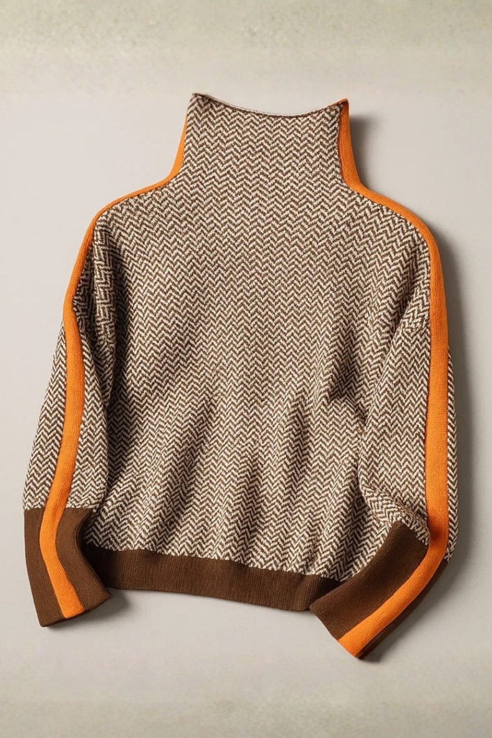 Émilie | Pull Femme Élégant à Col Roulé avec Rayures Contrastées Modernes