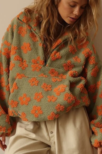 Léa | Sweat Femme Oversize en Polaire Douce avec Motifs Floraux