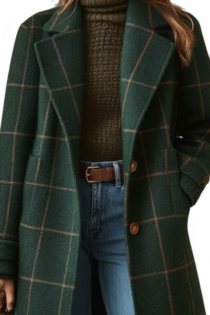 Emma | Manteau Femme Long à Carreaux – Élégant & Chic