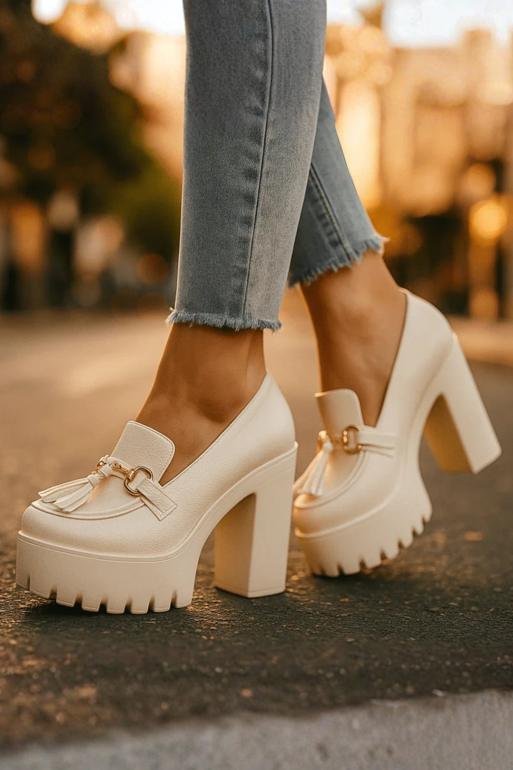 Sophie | Escarpins Femme à Talon Bloc – Talons Chic avec Pampilles pour Confort et Style