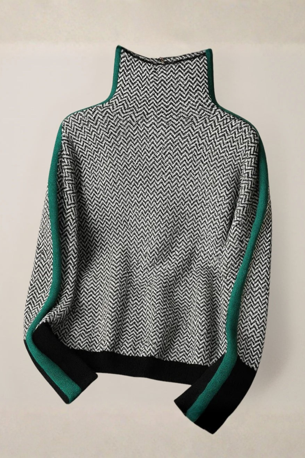 Émilie | Pull Femme Élégant à Col Roulé avec Rayures Contrastées Modernes