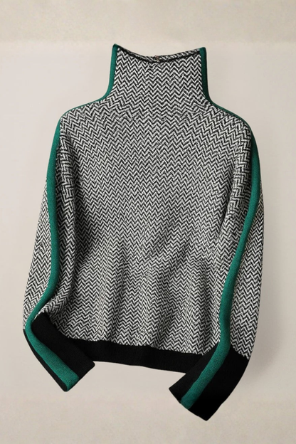 Émilie | Pull Femme Élégant à Col Roulé avec Rayures Contrastées Modernes