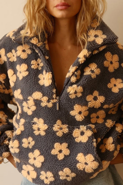 Léa | Sweat Femme Oversize en Polaire Douce avec Motifs Floraux