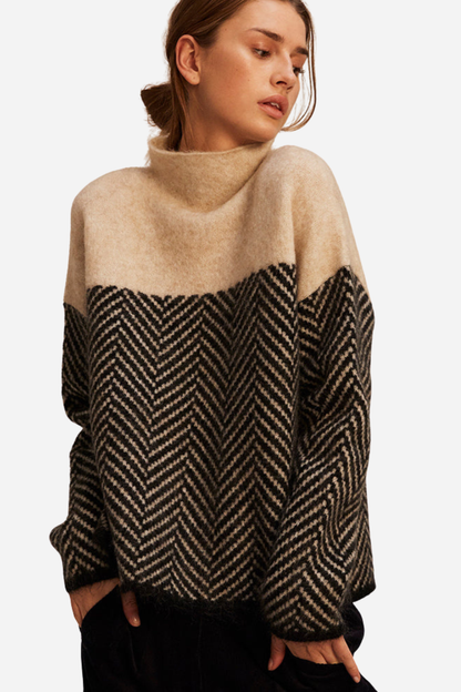 Marie | Pull femme à col roulé avec motif chevron – Pull élégant