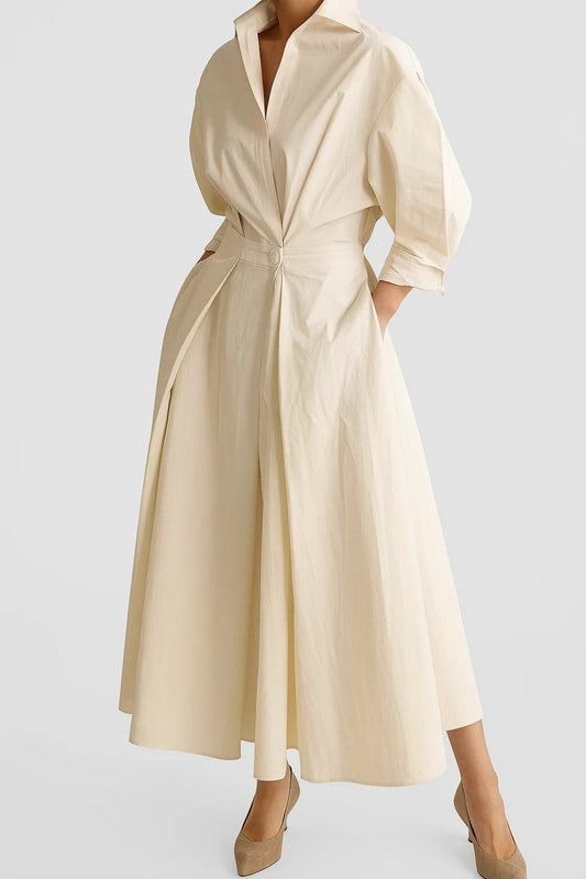 Chloé | Élégante Robe Chemise Femme Longue à Manches Trois-Quarts 0