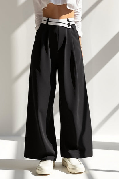 Chloé | Pantalon Large Femme Taille Haute Bicolore avec Détails Modernes 0