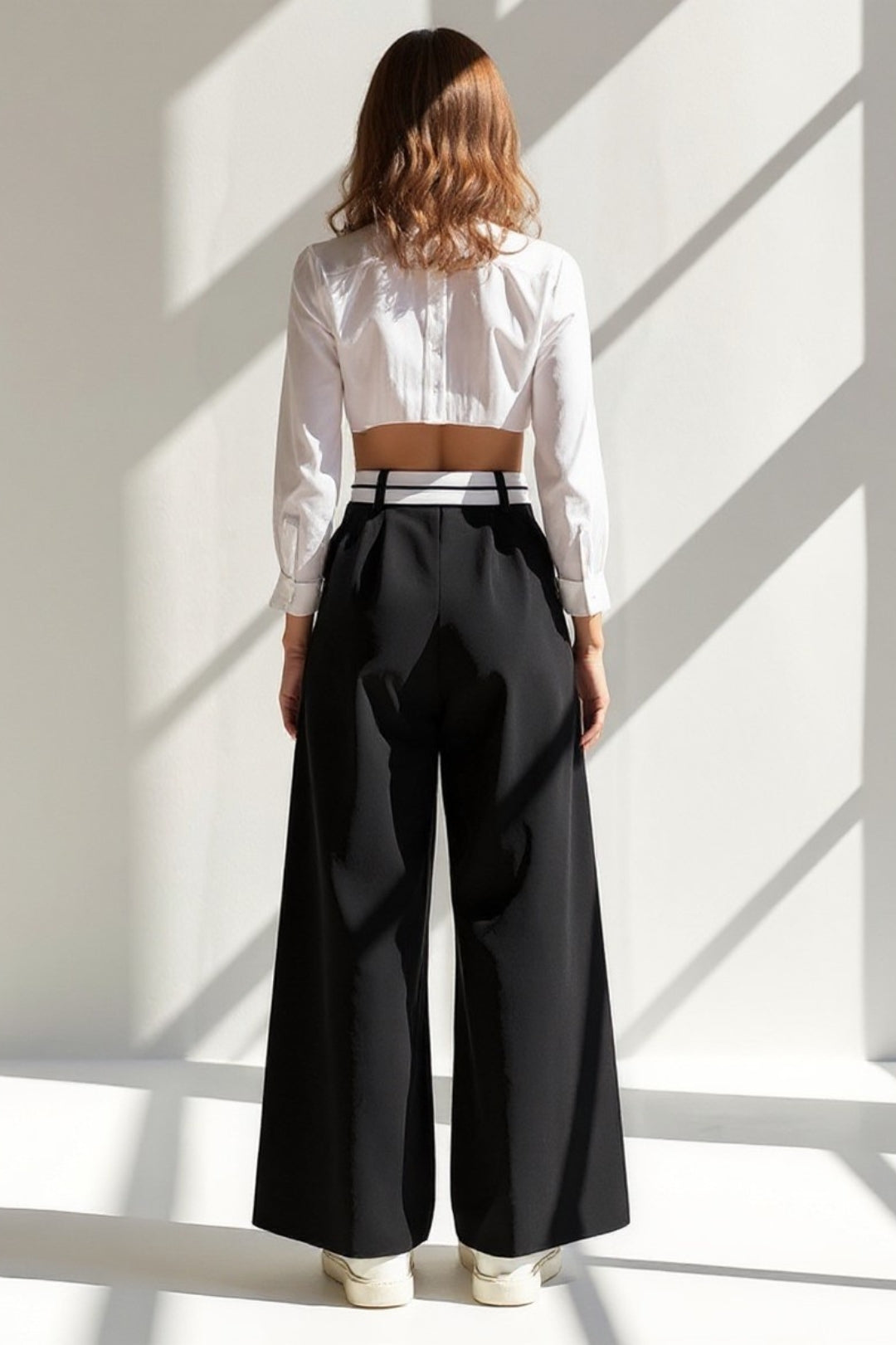 Chloé | Pantalon Large Femme Taille Haute Bicolore avec Détails Modernes 1
