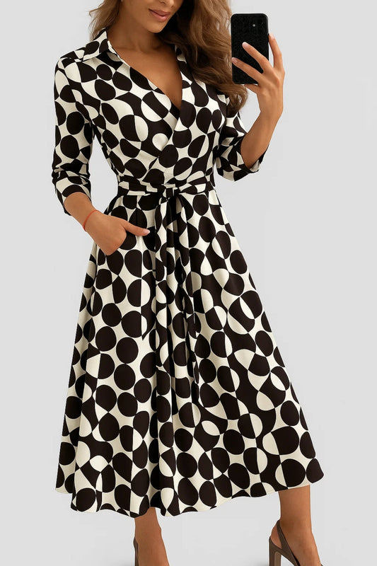 Chloé | Robe Midi Chic Femme Élégante à Imprimé Unique et Taille Ceinturée 0