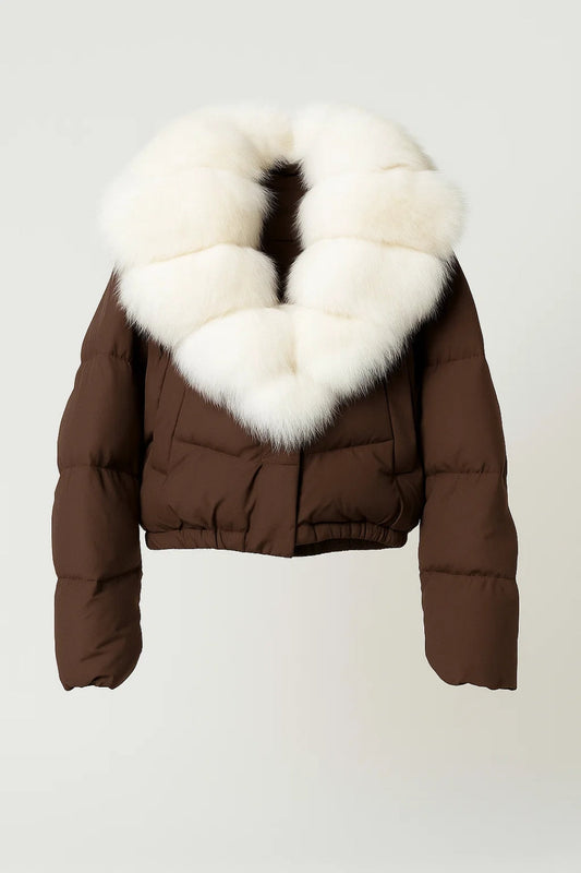 Clara | Doudoune Femme Chic Courte avec Col Oversize en Effet Fourrure 0