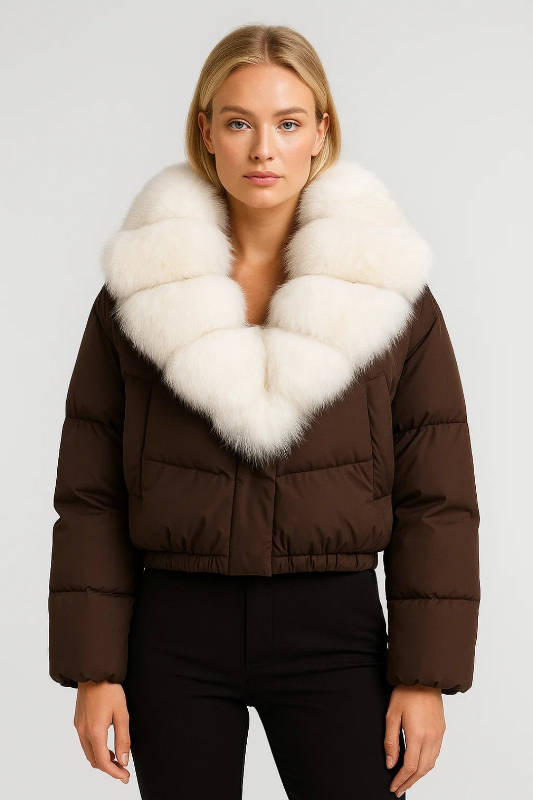 Clara | Doudoune Femme Chic Courte avec Col Oversize en Effet Fourrure 1