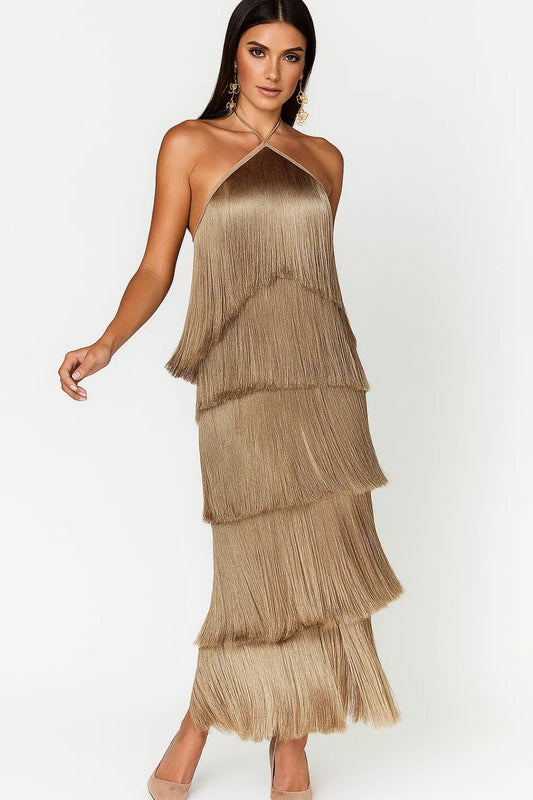 Clara | Robe Midi Femme Élégante à Franges pour Soirées Glamour 2