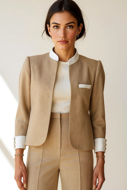 Léa | Blazer Femme Élégant Beige avec Détails Contrastés pour Femmes 0