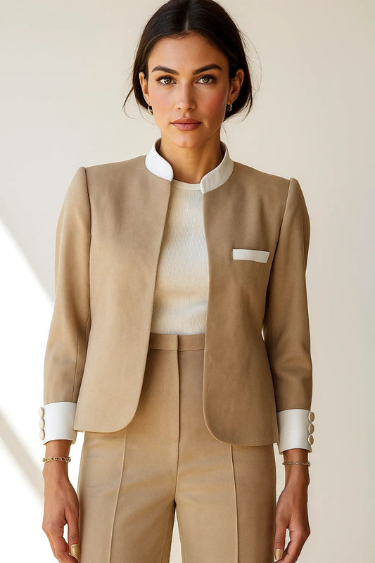 Léa | Blazer Femme Élégant Beige avec Détails Contrastés pour Femmes 0
