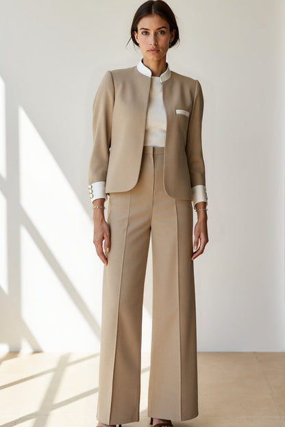 Léa | Blazer Femme Élégant Beige avec Détails Contrastés pour Femmes 1