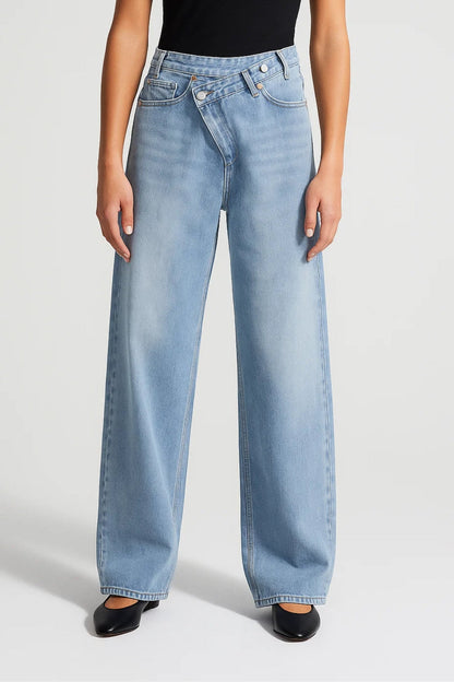 Léa | Jean Large Femme Taille Haute avec Design Asymétrique Moderne 0