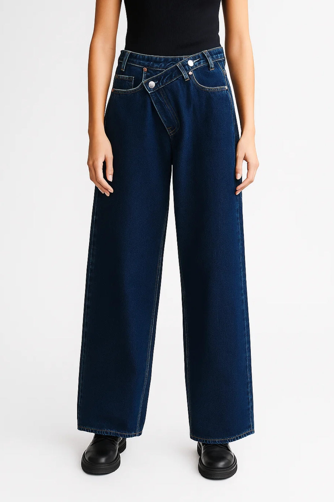 Léa | Jean Large Femme Taille Haute avec Design Asymétrique Moderne 3