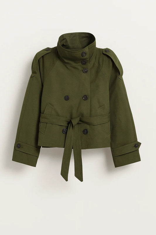 Léa | Trench Court Femme Chic à Col Montant et Ceinture Élégante 0